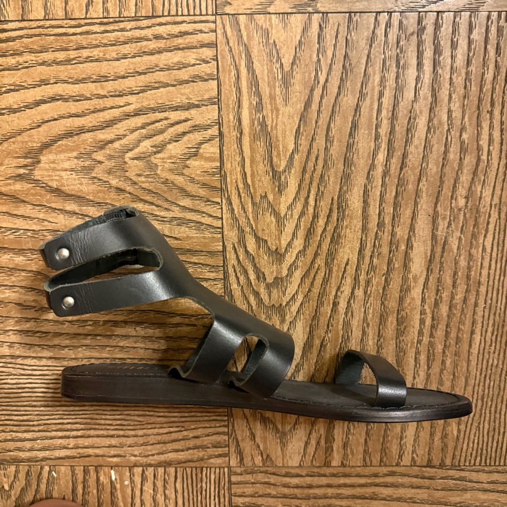 New Anthropologie Black Jessica Leather Sandals - Picture 7 of 9